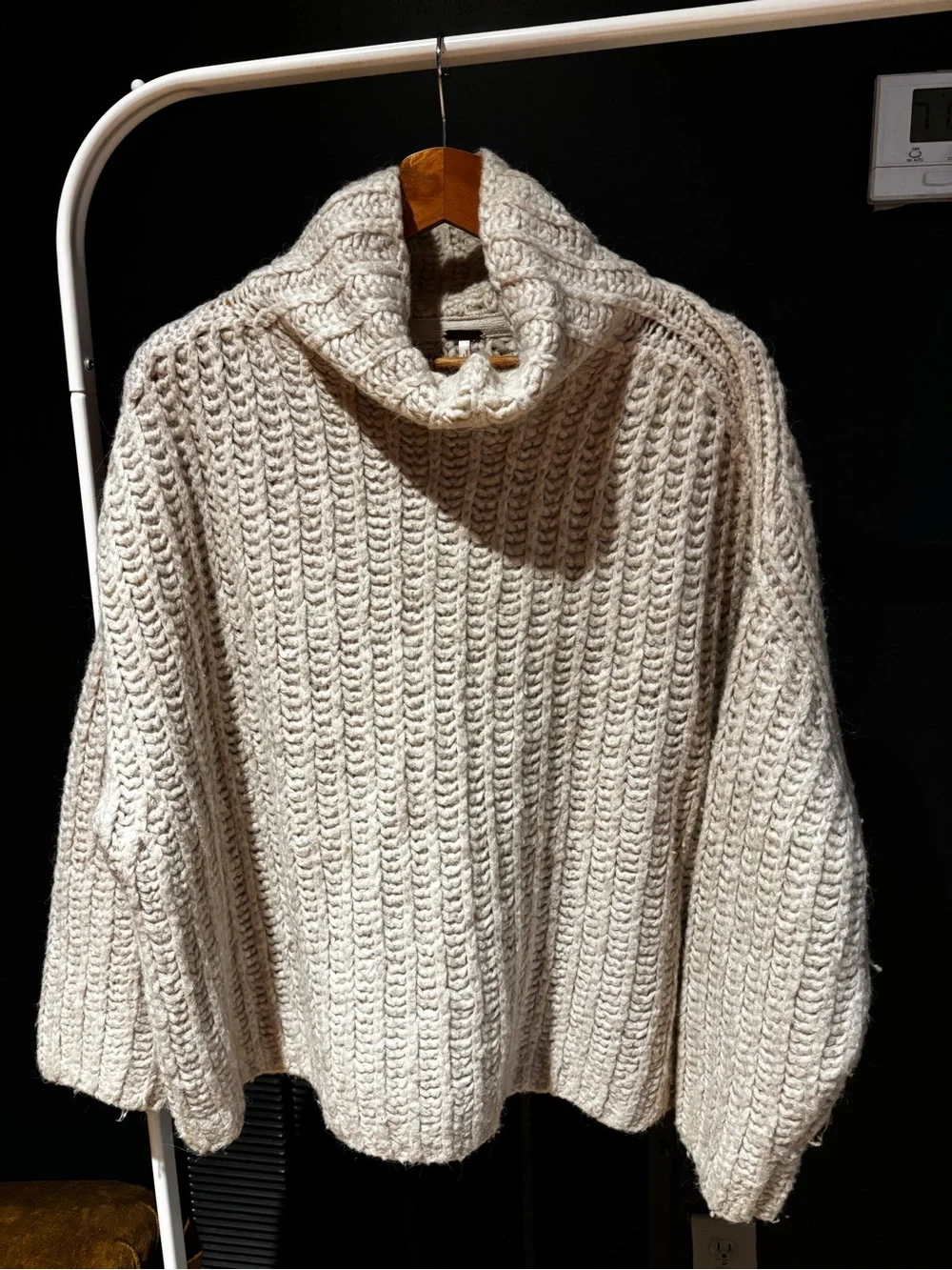 Free People Chunky Cowl Neck Ribbed Sweater in Oatmeal
